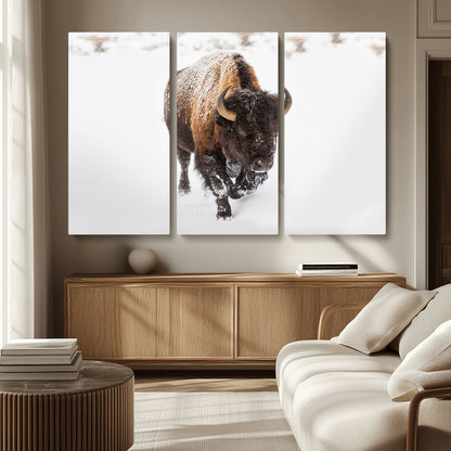 19889-MGV-CV-36X24-Snow Bison Wall Art – Majestic Buffalo Winter Landscape Canvas Print, Rustic Wildlife Photography Decor for Cabin, Lodge, Living