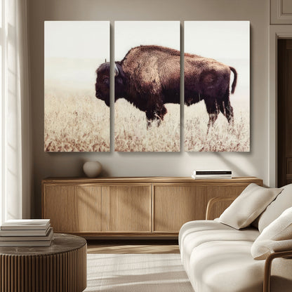 48406-MGV-CV-36X24-American Bison Wall Art – Rustic Buffalo Canvas Print in Prairie Field, Western Wildlife Photography Decor for Cabin, Lodge,