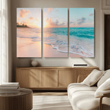 36554-MGV-CV-36X24-Tropical Beach Sunset Wall Art – Ocean Waves and Palm Canvas Print, Coastal Seascape Photography Decor for Living Room, Bedroom,