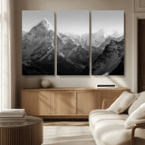 10775-MGV-CV-36X24-Snow Capped Mountain Wall Art – Black and White Canvas Print of Majestic Peaks, Nature Landscape Photography for Office, Bedroom,