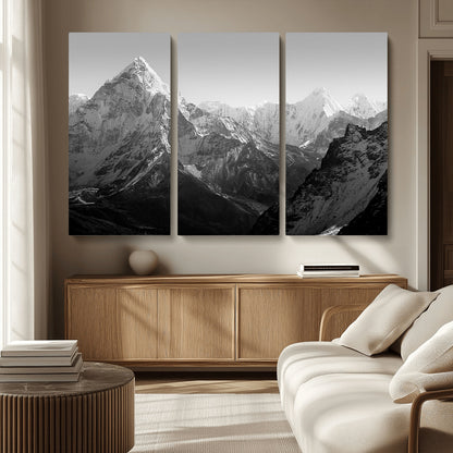 10775-MGV-CV-36X24-Snow Capped Mountain Wall Art – Black and White Canvas Print of Majestic Peaks, Nature Landscape Photography for Office, Bedroom,