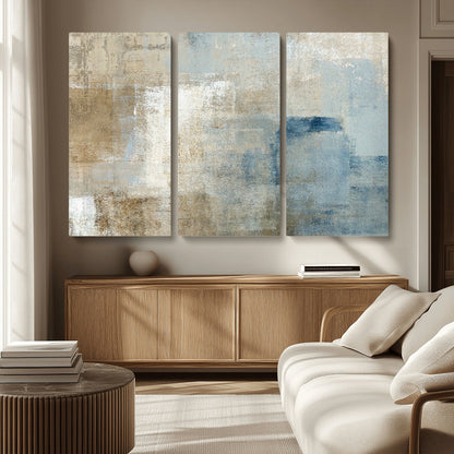 38126-MGV-CV-36X24-Neutral Abstract Wall Art – Modern Beige and Blue Canvas Print and Minimalist Textured Painting for Living Room, Bedroom or Office
