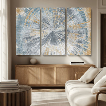 17631-MGV-CV-36X24-Radiant Burst Wall Art – Abstract Sunburst Canvas Print in Blue and Gold, Modern Geometric Painting for Living Room, Office or