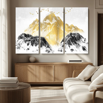37733-MGV-CV-36X24-Golden Mountain Wall Art – Modern Abstract Landscape Canvas Print with Birds, Luxury Nature Decor for Living Room, Bedroom, or