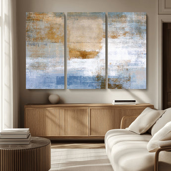 72354-MGV-CV-36X24-Blue and Gold Abstract Wall Art – Modern Minimalist Canvas Print, Textured Contemporary Painting for Living Room, Bedroom, or