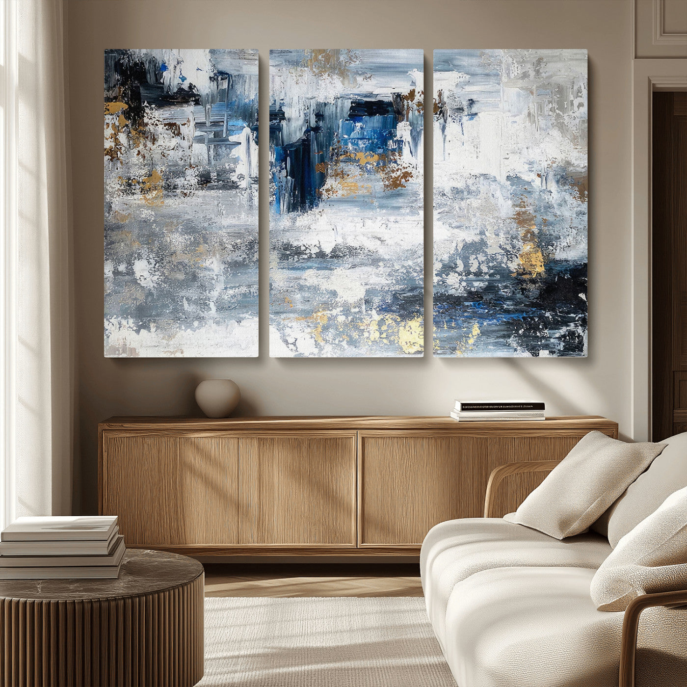 59716-MGV-CV-36X24-Abstract Blue and Gold Wall Art – Modern Textured Canvas Print, Contemporary Painting for Living Room, Bedroom, or Office Decor