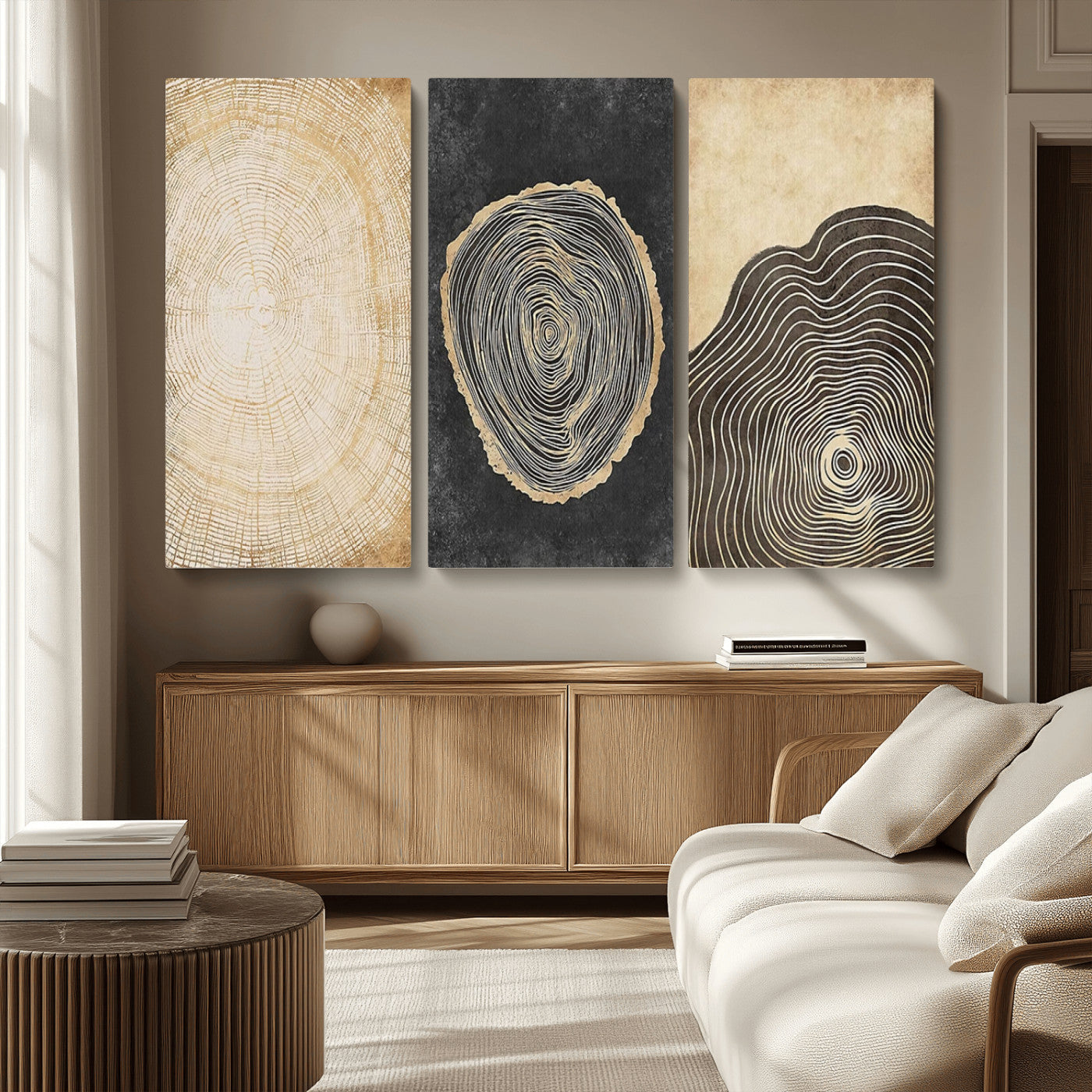 77785-MGV-CV-36X24-Tree Ring Abstract Wall Art – Rustic Wood Growth Pattern Canvas Prints, Modern Nature-Inspired Decor for Living Room or Office
