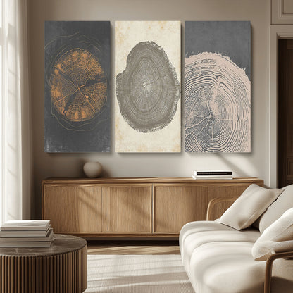 80725-MGV-CV-36X24-Wood Tree Rings Wall Art Canvas Print, Framed Tree Rings Art Picture Print, Abstract Tree Rings Perfect Modern Boho Decor Artwork