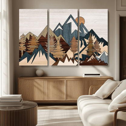 67950-MGV-CV-36X24-Modern Wood Wall Art Canvas Print, Framed Mountain Range Art Picture Print, Wood Mountain Range Perfect Rustic Decor Artwork