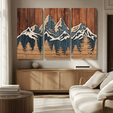 41330-MGV-CV-36X24-Rustic Mountain Wall Art – Wooden Nature Scene with Trees and Peaks, Handmade 3D Layered Decor for Living Room, Cabin or Office