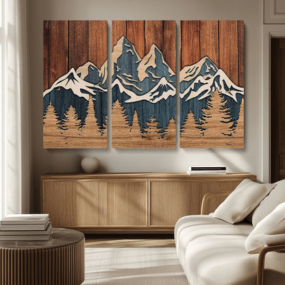 41330-MGV-CV-36X24-Rustic Mountain Wall Art – Wooden Nature Scene with Trees and Peaks, Handmade 3D Layered Decor for Living Room, Cabin or Office