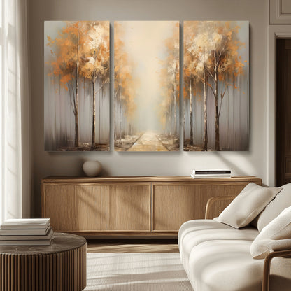 95004-MGV-CV-36X24-Autumn Forest Path Wall Art – Hand Painted Canvas Print with Golden Trees, Modern Nature Landscape Decor for Living Room, Bedroom