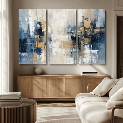 44344-MGV-CV-36X24-Abstract Blue and Gold Wall Art – Modern Hand Painted Canvas Print, Contemporary Textured Painting for Living Room, Bedroom or