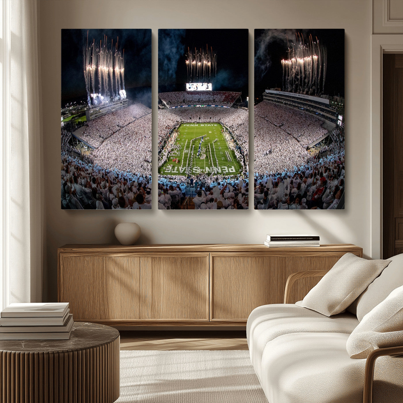 11391-MGV-CV-36X24-Penn State Stadium Wall Art – Panoramic White Out Football Game Canvas Print, College Sports Decor for Office, Man Cave, or Living
