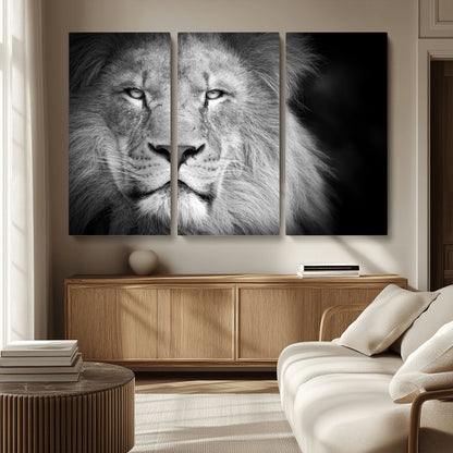 94453-MGV-CV-36X24-Lion Portrait Wall Art – Black and White King of the Jungle Canvas Print, Safari Wildlife Decor for Office, Bedroom, or Living