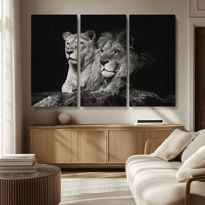 80013-MGV-CV-36X24-Lion and Lioness Wall Art – Black and White Wildlife Photography Canvas Print, African Safari Animal Decor for Office, Bedroom, or