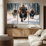 56549-MGV-CV-36X24-Wild Bison Wall Art – Majestic Buffalo Herd Running in Snow Canvas Print, Rustic Wildlife Photography Decor for Cabin, Lodge, or