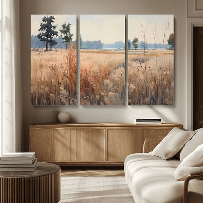98822-MGV-CV-48X32-3P-Autumn Meadow Wall Art – Tranquil Grassland Landscape Canvas Print, Rustic Country Decor for Living Room, Bedroom or Farmhouse
