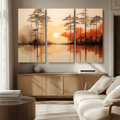 51083-MGV-CV-36X24-Sunset Lake Forest Wall Art – Serene Trees and Orange Sky Reflection Canvas Print, Tranquil Nature Decor for Living Room, Office