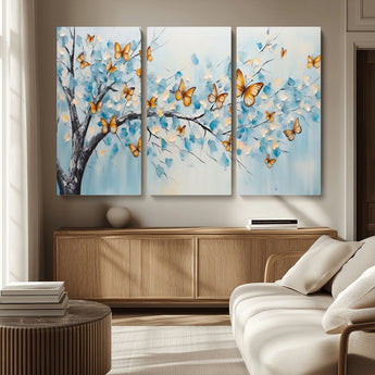59455-MGV-CV-36X24-Butterfly Tree Branch Wall Art – Blue and Yellow Abstract Canvas Print, Modern Nature Artwork for Living Room, Bedroom or Office