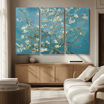 65607-MGV-CV-48X32-3P-Almond Blossom Wall Art – Van Gogh Blue Floral Canvas Print, Elegant Impressionist Painting Decor for Living Room, Bedroom or