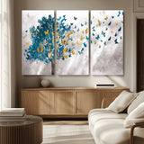 37564-MGV-CV-36X24-Butterfly Tree Wall Art – Modern Nature Canvas Print with Blue and Golden Butterflies, Elegant Decorative Painting for Living Room