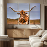 18594-MGV-CV-36X24-Texas Longhorn Bull Wall Art – Rustic Western Cattle Canvas Print, Country Farmhouse Decor for Living Room, Office or Cabin