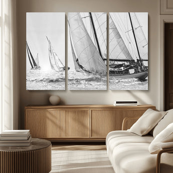 Boat-1-MGV-CV-36X24-Sailboat Racing Wall Art – Nautical Black and White Canvas Print, Ocean Adventure Decor for Office, Living Room or Bedroom