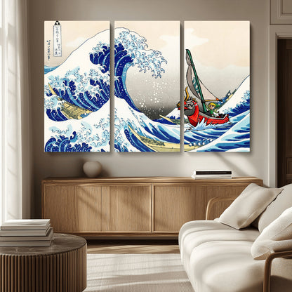 19450-MGV-CV-36X24-Great Wave Adventure Wall Art – Japanese Style Ocean Canvas Print, Fantasy Sailing Decor for Living Room, Bedroom or Office