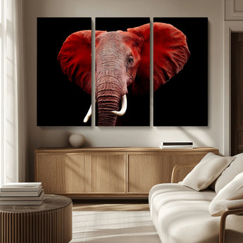 14788-MGV-CV-36X24-Red Elephant Wall Art – Bold Wildlife Canvas Print, African Safari Animal Decor for Living Room, Bedroom or Office
