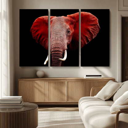 14788-MGV-CV-36X24-Red Elephant Wall Art – Bold Wildlife Canvas Print, African Safari Animal Decor for Living Room, Bedroom or Office