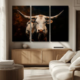 70522-MGV-CV-36X24-Longhorn Bull Wall Art – Striking Canvas Print of Majestic Bull, Premium Animal Decor for Home, Office, Man Cave, or Living Room