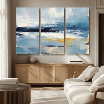 19746-MGV-CV-36X24-Abstract Ocean Wall Art – Modern Coastal Canvas Print with Blue, White and Gold Textures, Contemporary Seascape Painting for