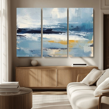 19746-MGV-CV-36X24-Abstract Ocean Wall Art – Modern Coastal Canvas Print with Blue, White and Gold Textures, Contemporary Seascape Painting for