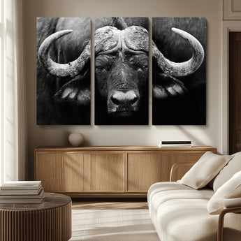 75273-MGV-CV-36X24-Buffalo Wall Art – Black and White African Buffalo Canvas Print, Rustic Wildlife Animal Artwork for Farmhouse, Living Room,