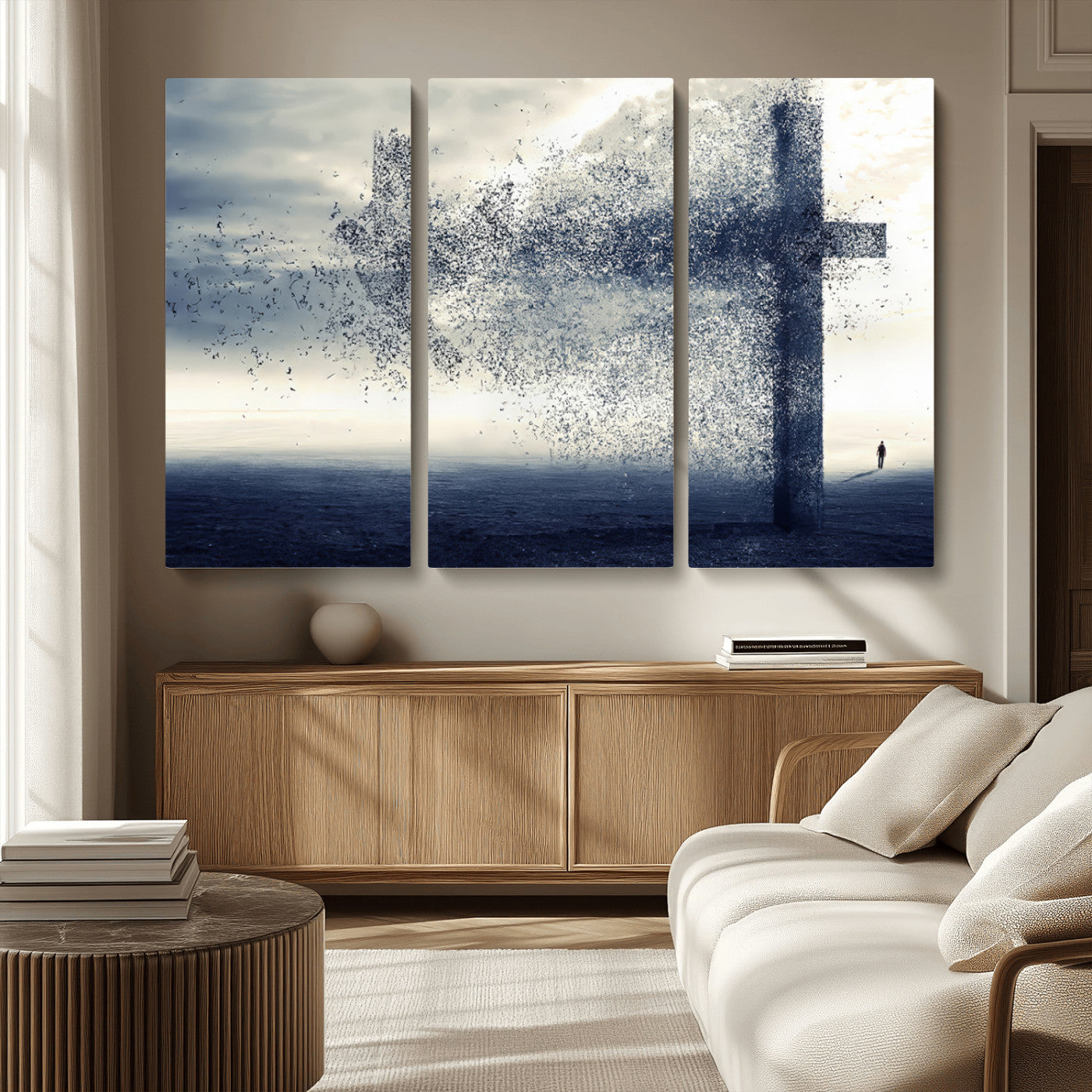 55718-MGV-CV-36X24-Surreal Cross Wall Art – Spiritual Faith Canvas Print, Abstract Christian Artwork with Modern Religious Symbol for Living Room,