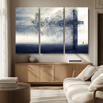 55718-MGV-CV-36X24-Surreal Cross Wall Art – Spiritual Faith Canvas Print, Abstract Christian Artwork with Modern Religious Symbol for Living Room,