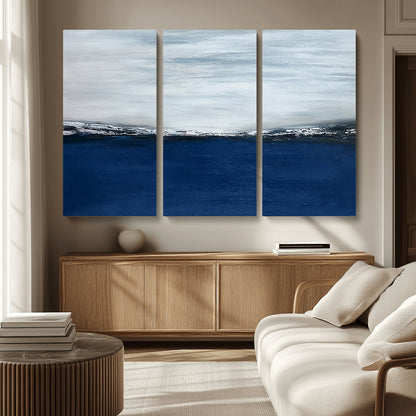 62197-MGV-CV-36X24-Abstract Ocean Wall Art – Minimalist Blue and White Canvas Print, Modern Coastal Seascape Painting for Bedroom, Living Room or