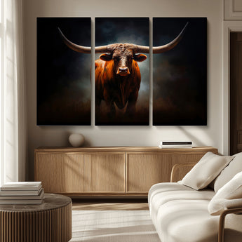 48896-MGV-CV-36X24-Texas Longhorn Wall Art – Rustic Western Bull Canvas Print and Farmhouse Cattle Painting for Living Room, Ranch, or Office Decor .