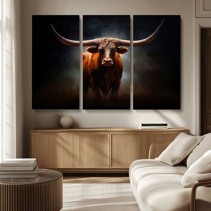 48896-MGV-CV-36X24-Texas Longhorn Wall Art – Rustic Western Bull Canvas Print and Farmhouse Cattle Painting for Living Room, Ranch, or Office Decor .