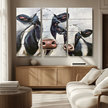 28934-MGV-CV-36X24-Farmhouse Cow Wall Art – Rustic Black and White Dairy Cattle Canvas Print, Country Barn Animal Painting for Kitchen, Living Room