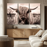 55903-MGV-CV-36X24-Highland Cow Wall Art – Rustic Sepia Scottish Highland Bull Canvas Print, Farmhouse Country Animal Decor for Living Room, Bedroom