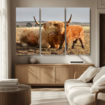 53461-MGV-CV-36X24-Highland Cow Family Wall Art – Rustic Farmhouse Animal Canvas Print, Country Decor for Living Room, Bedroom or Office, Calf and
