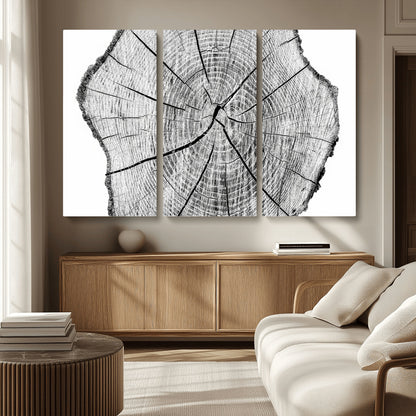 98709-MGV-CV-36X24-Tree Ring Wall Art – Black and White Canvas Print Rustic Wood Cross Section, Minimal Nature Inspired Decor for Living Room,
