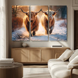 94810-MGV-CV-36X24-Highland Cow Wall Art – Rustic Canvas Print Two Cattle Snow Path Sunset, Farmhouse Country Decor for Living Room, Bedroom, Office,