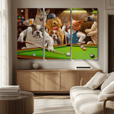 34228-MGV-CV-36X24-Dogs Playing Pool Wall Art Canvas Print, Framed Funny Dog Art Picture Print, Dog Perfect Game Room Decor Artwork