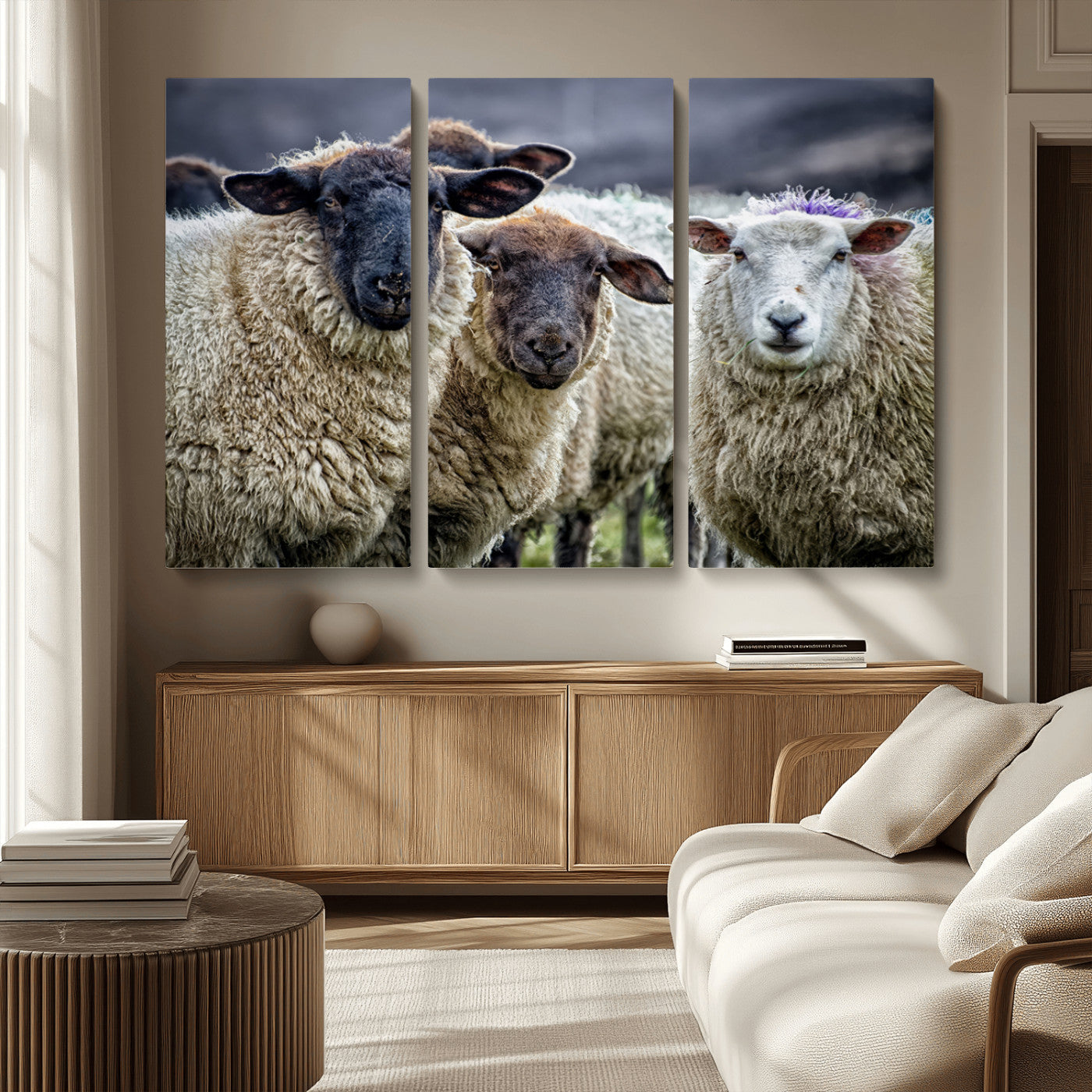 18418-MGV-CV-36X24-Sheep Wall Art Canvas Print, Framed Farmhouse Sheep Art Picture Print, Sheep Herd Perfect Rustic Farmhouse Decor Artwork