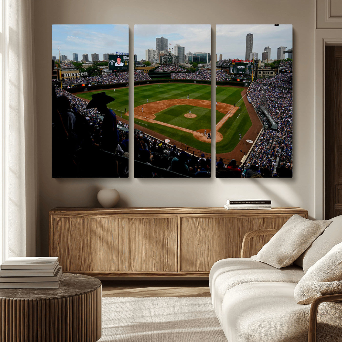 34859-MGV-CV-36X24-Wrigley Field Wall Art Canvas Print, Framed Chicago Cubs Stadium Art Picture Print, Wrigley Stadium Field Perfect Sport Room Decor