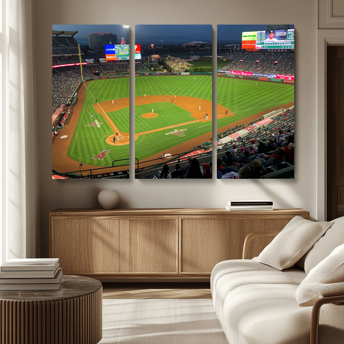 93707-MGV-CV-36X24-Los Angeles Stadium Wall Art Canvas Print, Framed Angel Stadium Field Art Picture Print, Anaheim Stadium Perfect Sports Room Decor