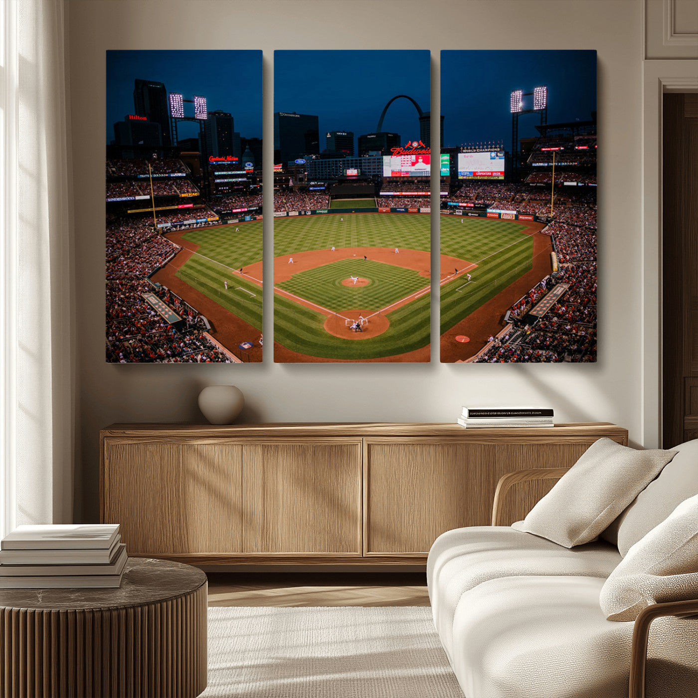 38612-MGV-CV-36X24-Busch Stadium Wall Art Canvas Print, Framed Missouri Stadium Art Picture Print, Busch Stadium Field Perfect Sports Room Decor